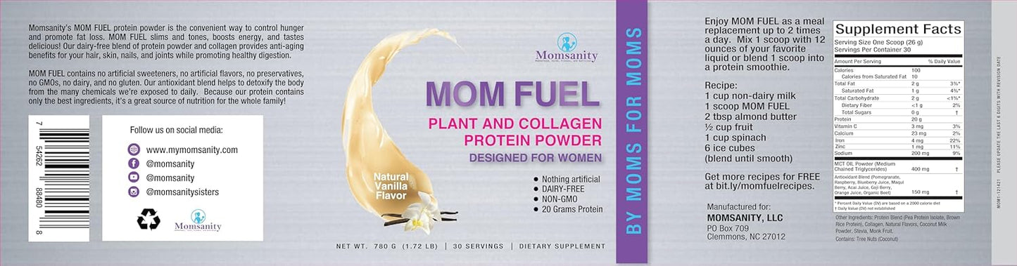 Vanilla Momsanity Dairy-Free Plant & Collagen Protein Powder for Women - 20g Protein Blend