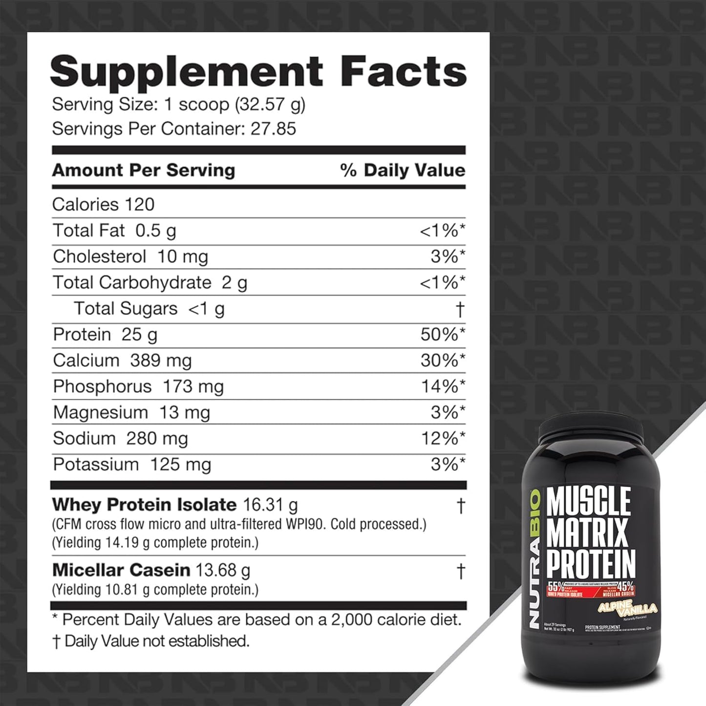 Vanilla Muscle Matrix Protein Powder with Whey Isolate and Micellar Casein - 25g Protein Per Scoop - 2lb, 28 Servings