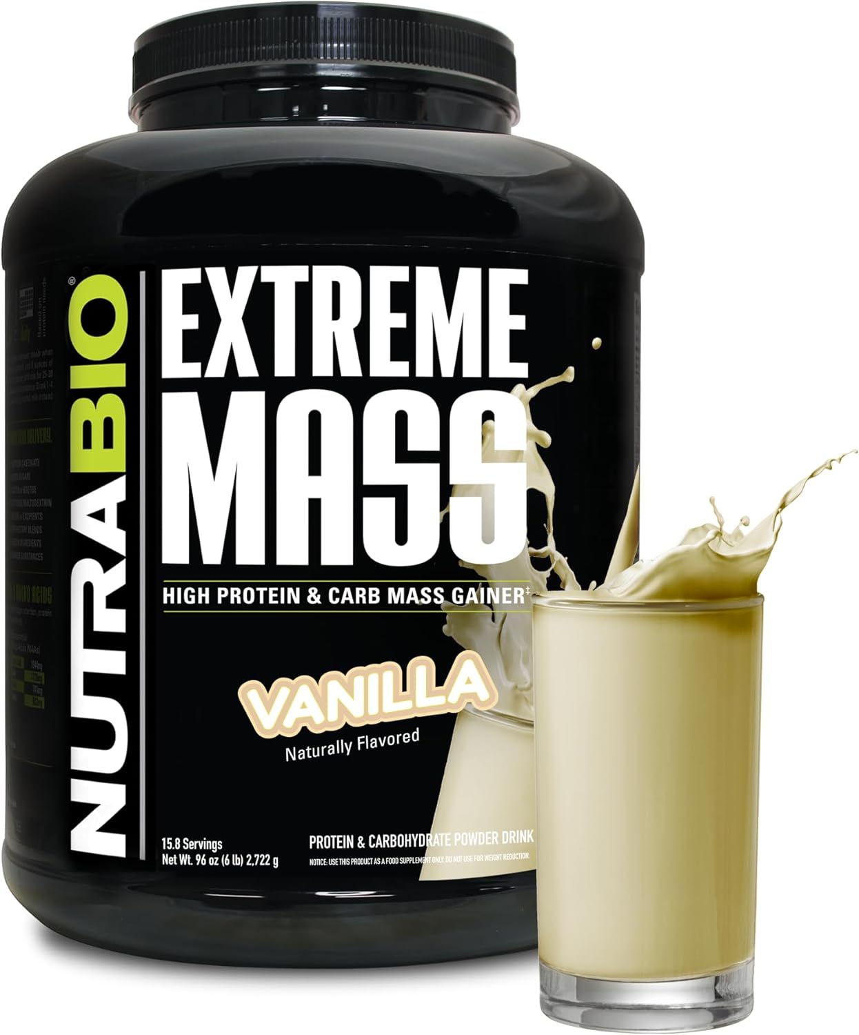 Vanilla NutraBio Extreme Mass Gainer Protein Powder - 6lb, 53G Protein, Clean Weight Gainer, Boost Muscle Mass, Full Spectrum Amino Acid