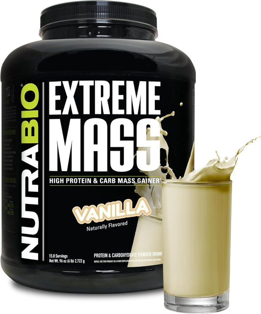 Vanilla NutraBio Extreme Mass Gainer Protein Powder - 6lb, 53G Protein, Clean Weight Gainer, Boost Muscle Mass, Full Spectrum Amino Acid