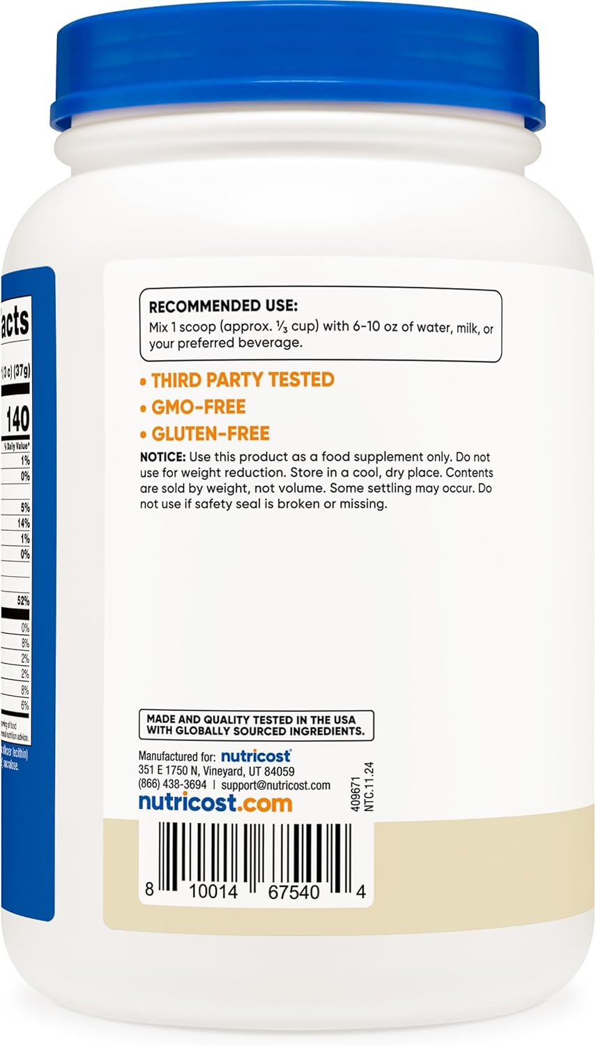 Vanilla Nutricost Whey Protein Isolate Powder - 2LBS - High-Quality Supplement