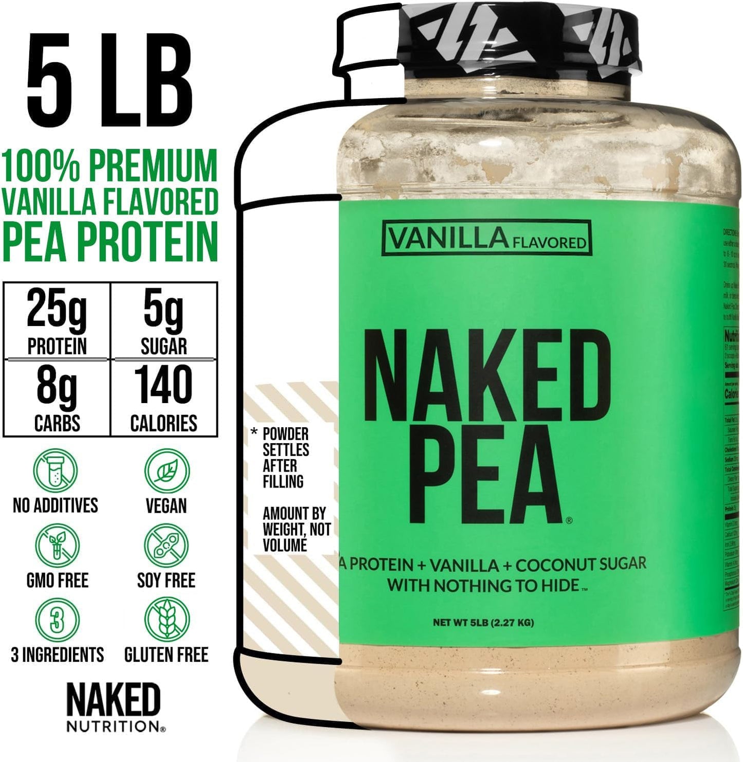 Vanilla Pea Protein Isolate - 5lb Bulk - Plant Based, Vegetarian & Vegan - Non-GMO, Gluten Free - Easy to Digest - North American Farms