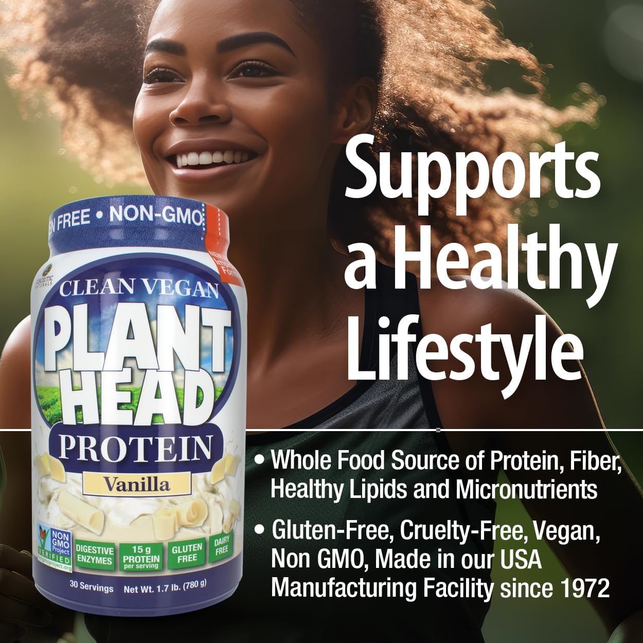 Vanilla Plant Head Protein Powder Supplement by Genceutic Naturals - 1.7 lbs - Vegan-Friendly Formula