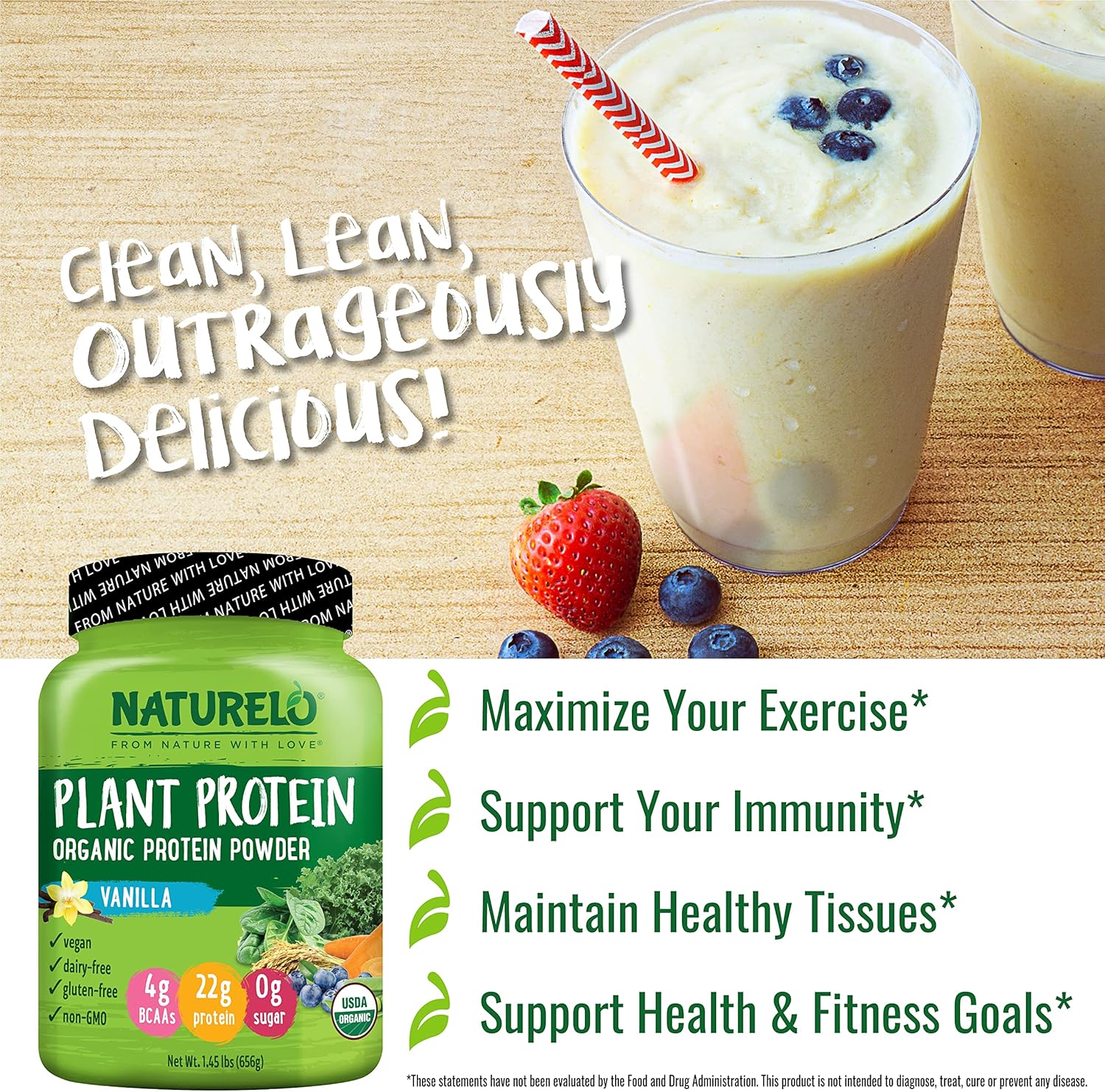 Vanilla Plant Protein Powder - 22g Protein, Non-GMO, Vegan, Gluten-Free - No Artificial Flavors or Additives - 20 Servings - BoostGo Australia