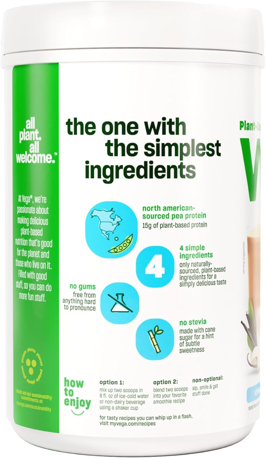 Vanilla Protein Powder - Plant Based, Vegan, Gluten Free, Stevia Free, Pea Protein for Women and Men - 9.2 oz