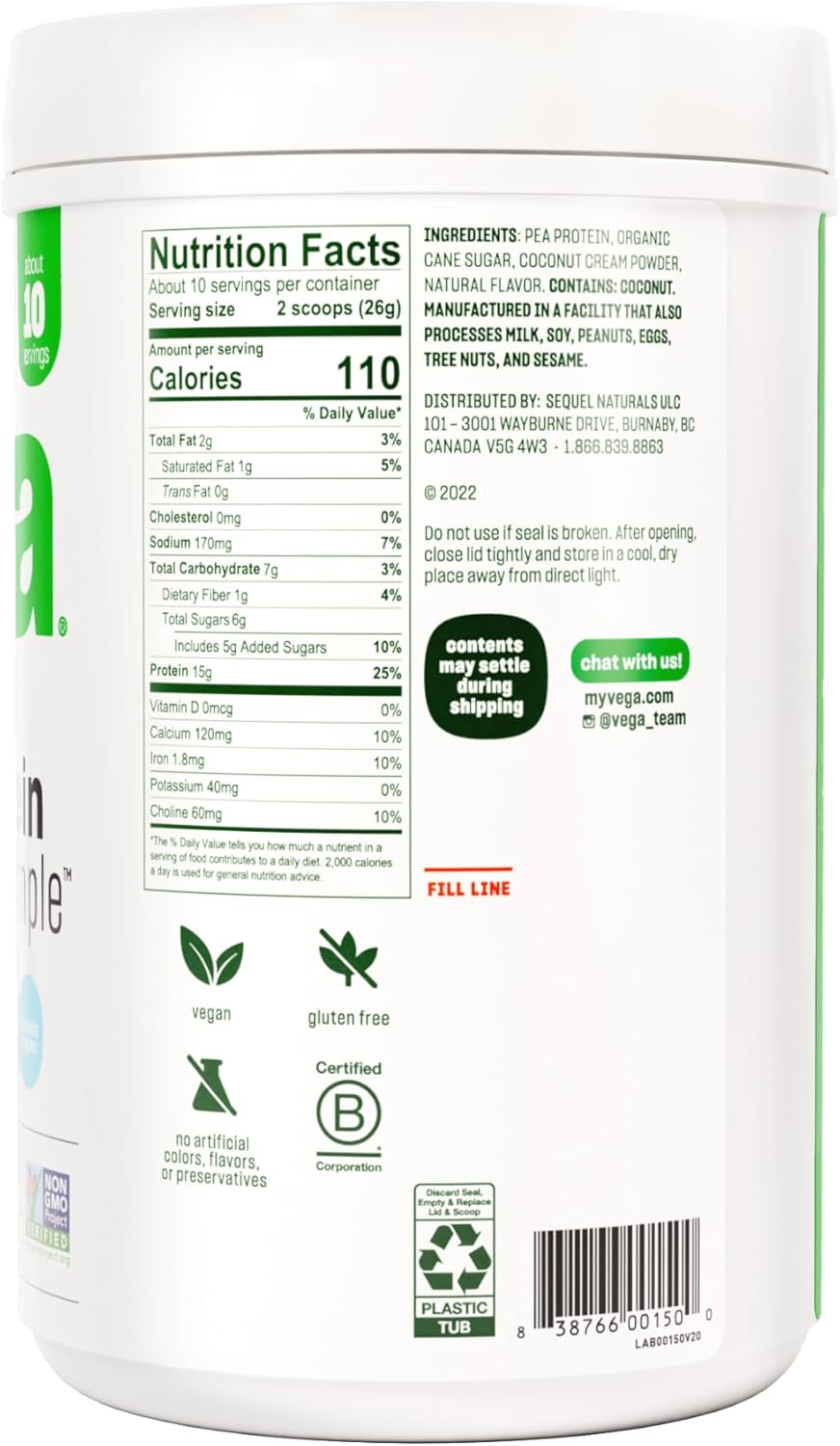 Vanilla Protein Powder - Plant Based, Vegan, Gluten Free, Stevia Free, Pea Protein for Women and Men - 9.2 oz