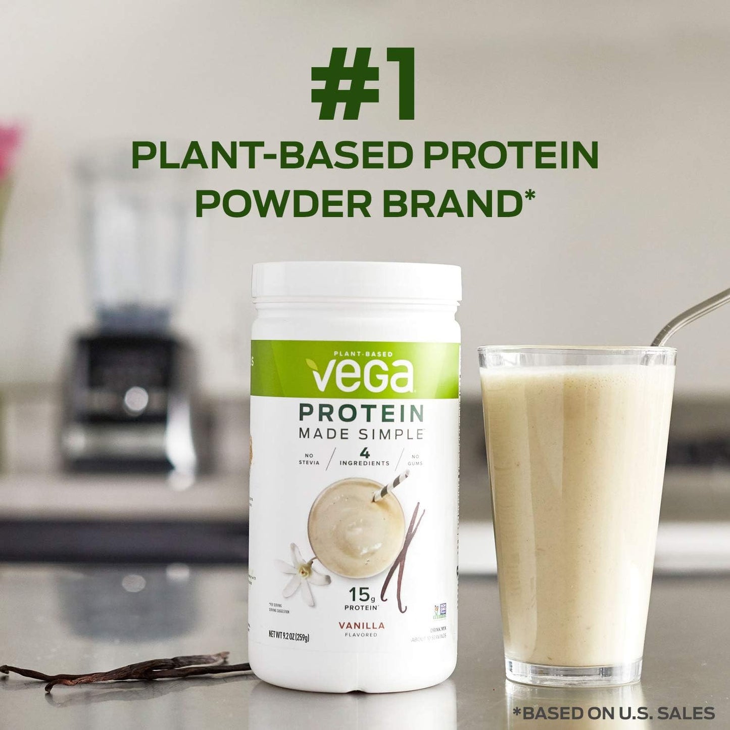 Vanilla Protein Powder - Plant Based, Vegan, Gluten Free, Stevia Free, Pea Protein for Women and Men - 9.2 oz