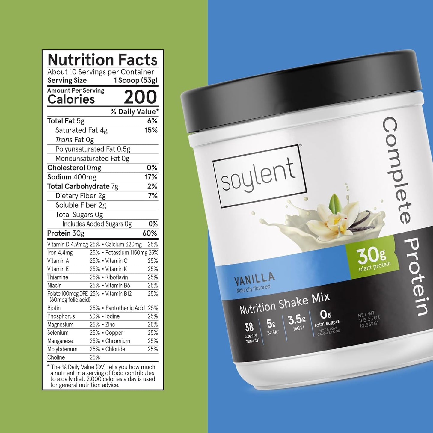 Vanilla Soylent Protein Powder with 30g Protein for Muscle Growth & Recovery - Vegan, Gluten Free Shake Mix with BCAAs, DHA, MCT, 28 Vitamins & Minerals - 1.25lb