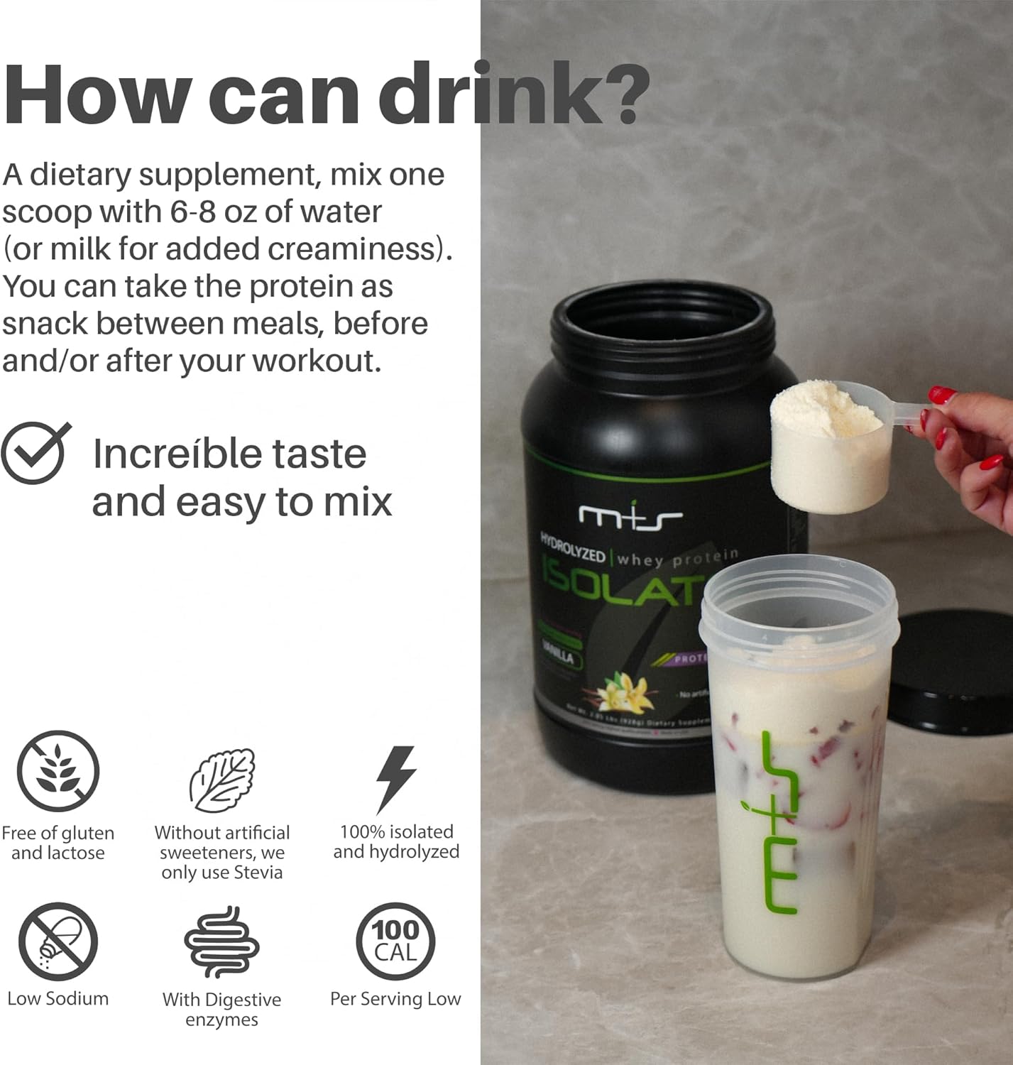 Vanilla Stevia Sweetened Grass Fed Whey Protein Isolate Powder - Gluten Free, Fast Absorbing, Easy to Digest - 100% Hydrolyzed (2.05 Lb)
