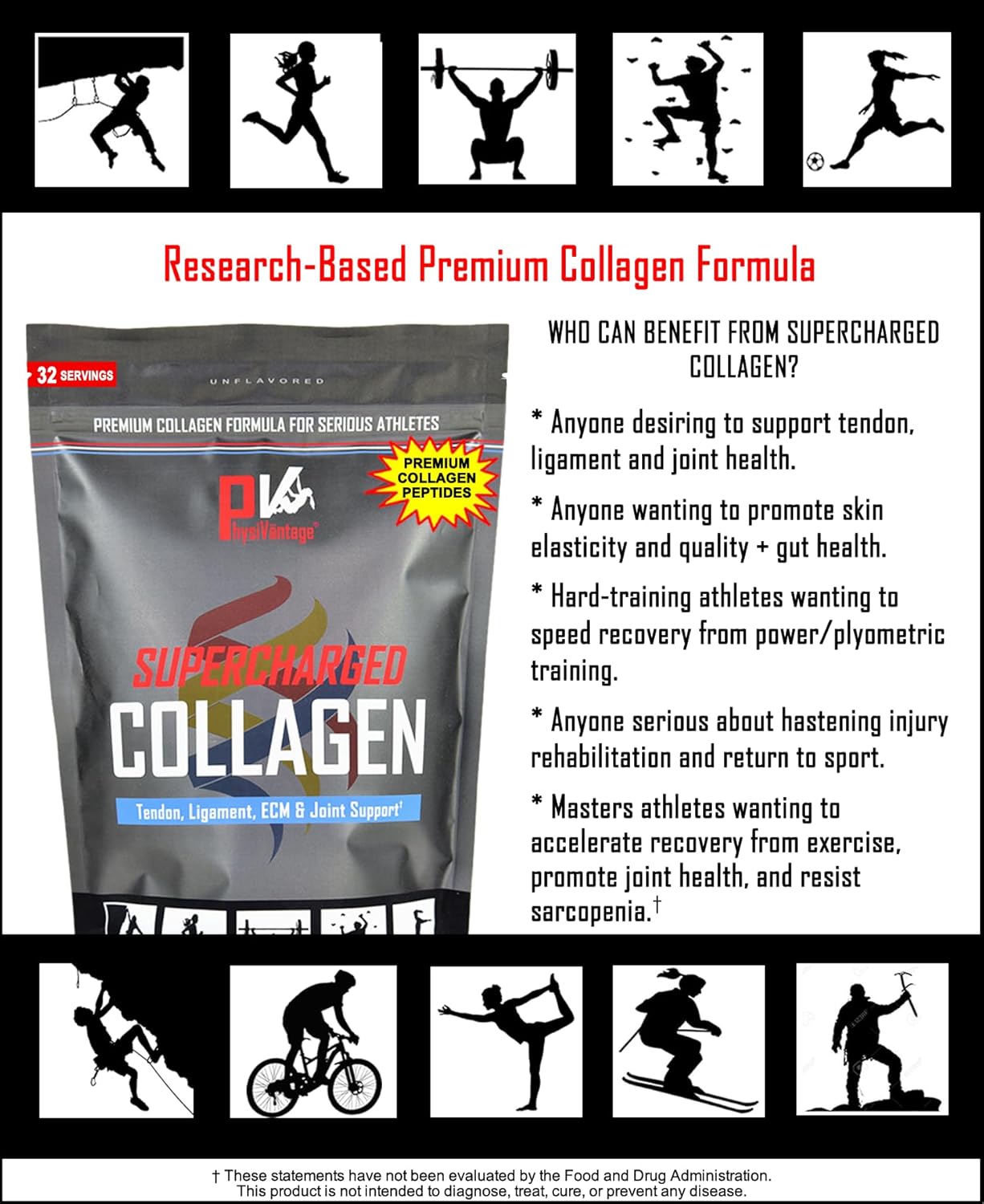Vanilla Supercharged Collagen Peptides Powder for Joint & Skin Health - Hydrolyzed, Keto & Paleo Friendly - 16oz with Vitamin C & BCAAs