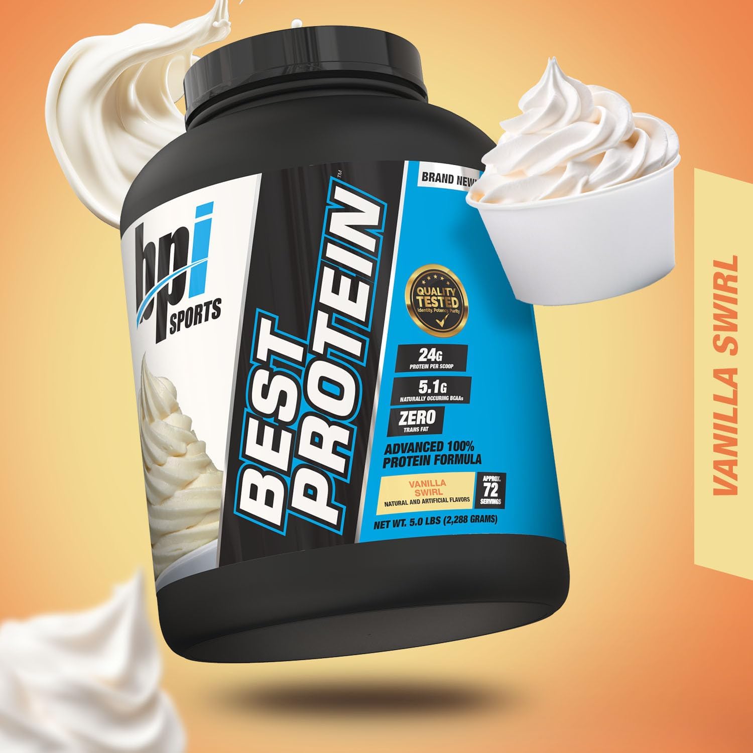 Vanilla Swirl Best Protein Powder for Men and Women - 5lb (Pack of 1) by BPI Sports