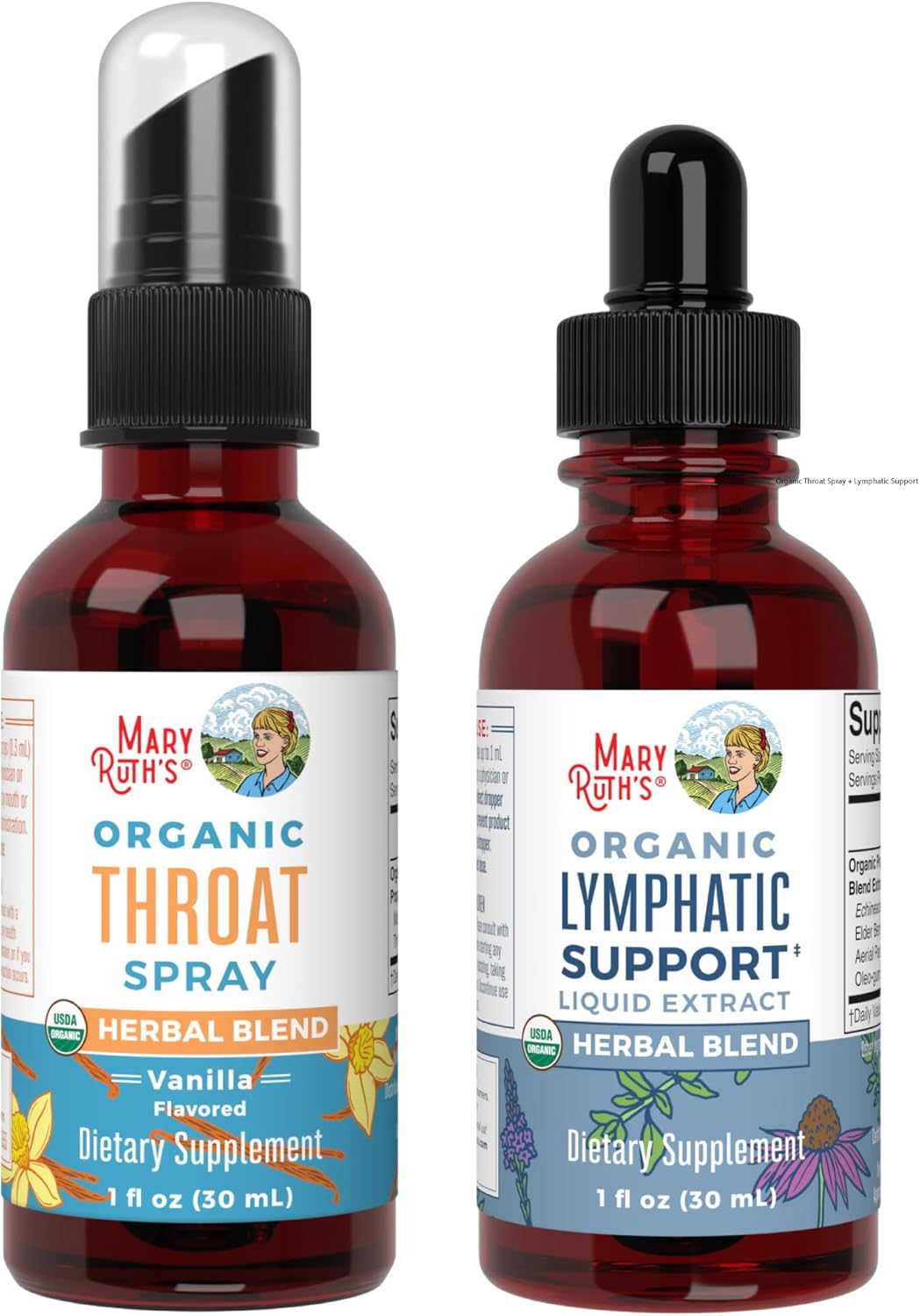 Vanilla Throat Spray & Lymphatic Cleanse Drops by MaryRuth Organics - USDA Organic, Clean Label Project Verified® - Immune Support & Health Boost - Vegan, Gluten Free, Non-GMO