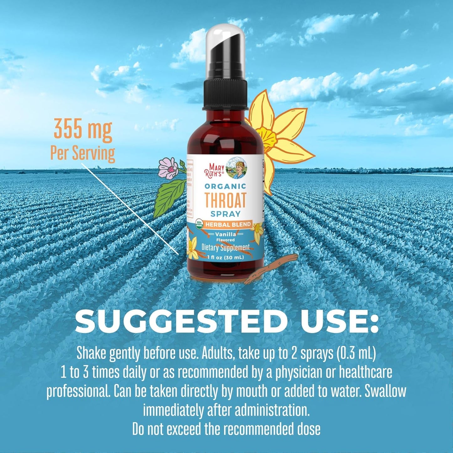 Vanilla Throat Spray & Lymphatic Cleanse Drops by MaryRuth Organics - USDA Organic, Clean Label Project Verified® - Immune Support & Health Boost - Vegan, Gluten Free, Non-GMO