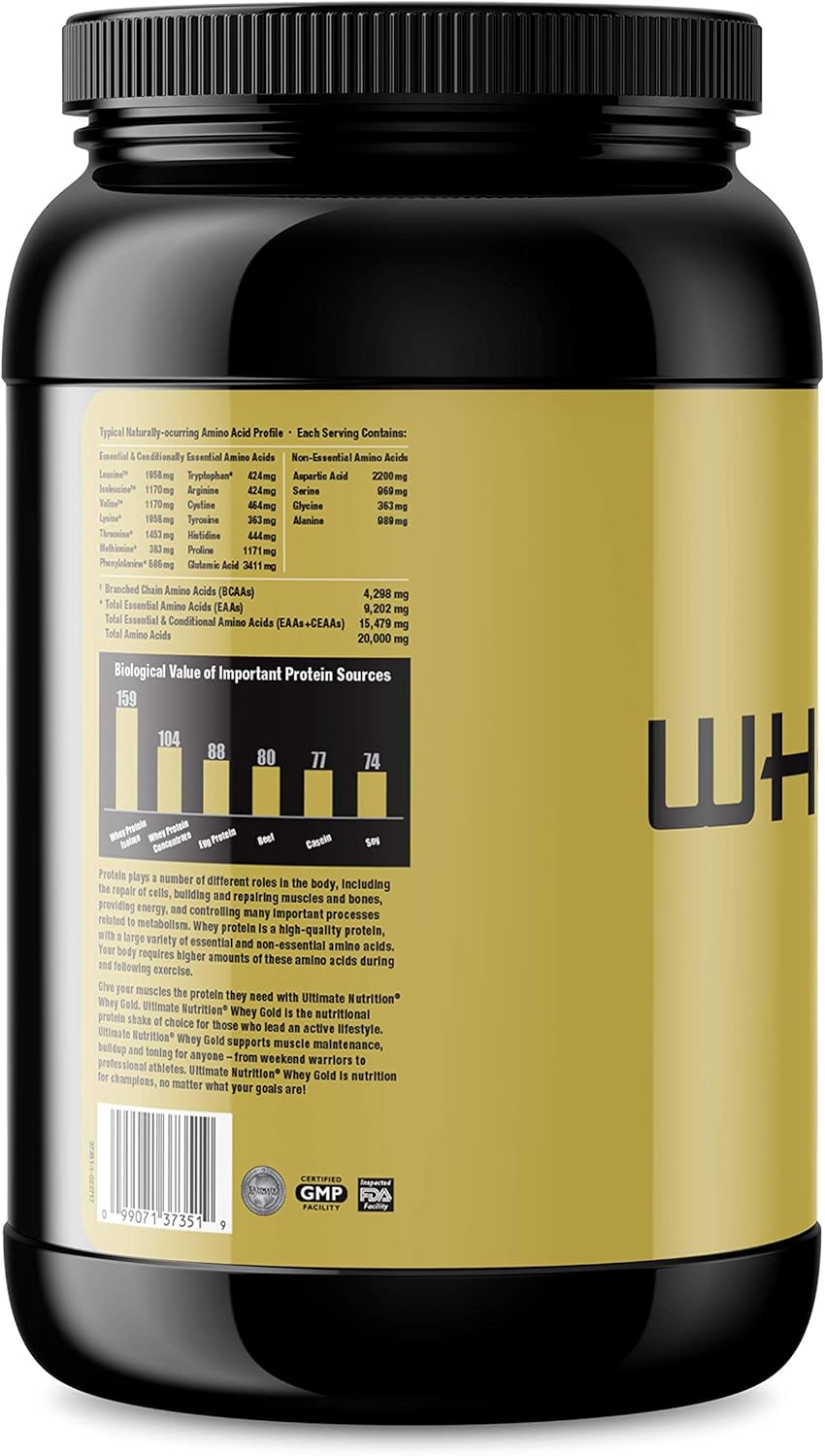 Vanilla Ultimate Nutrition Whey Gold Protein Powder - 20g Protein & Amino Acids for Muscle Growth & Recovery - 27 Servings