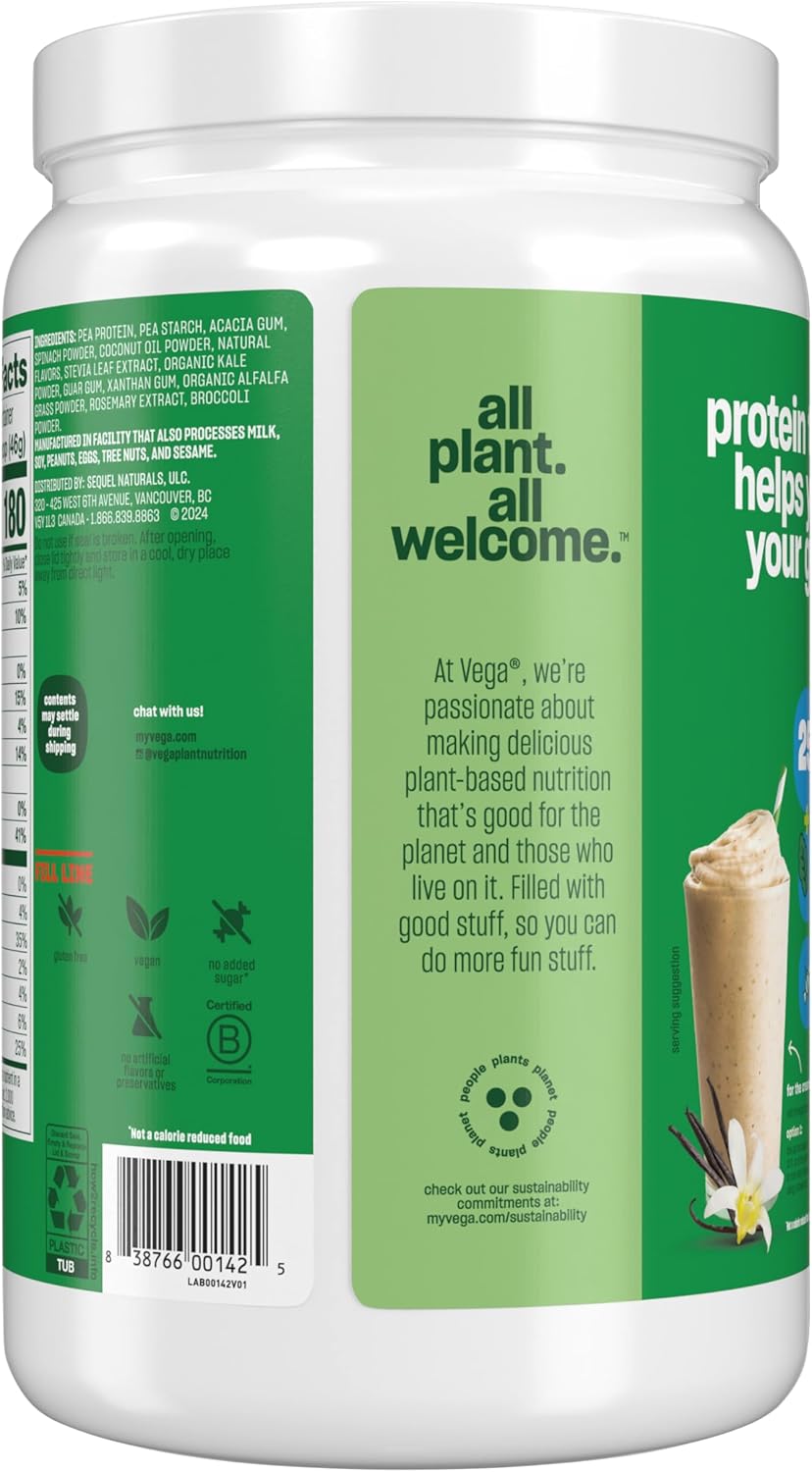 Vanilla Vega Protein and Greens Powder - 20g Plant-Based Protein, Vegan, Non-GMO, Pea Protein for Women and Men - 1.3 lbs