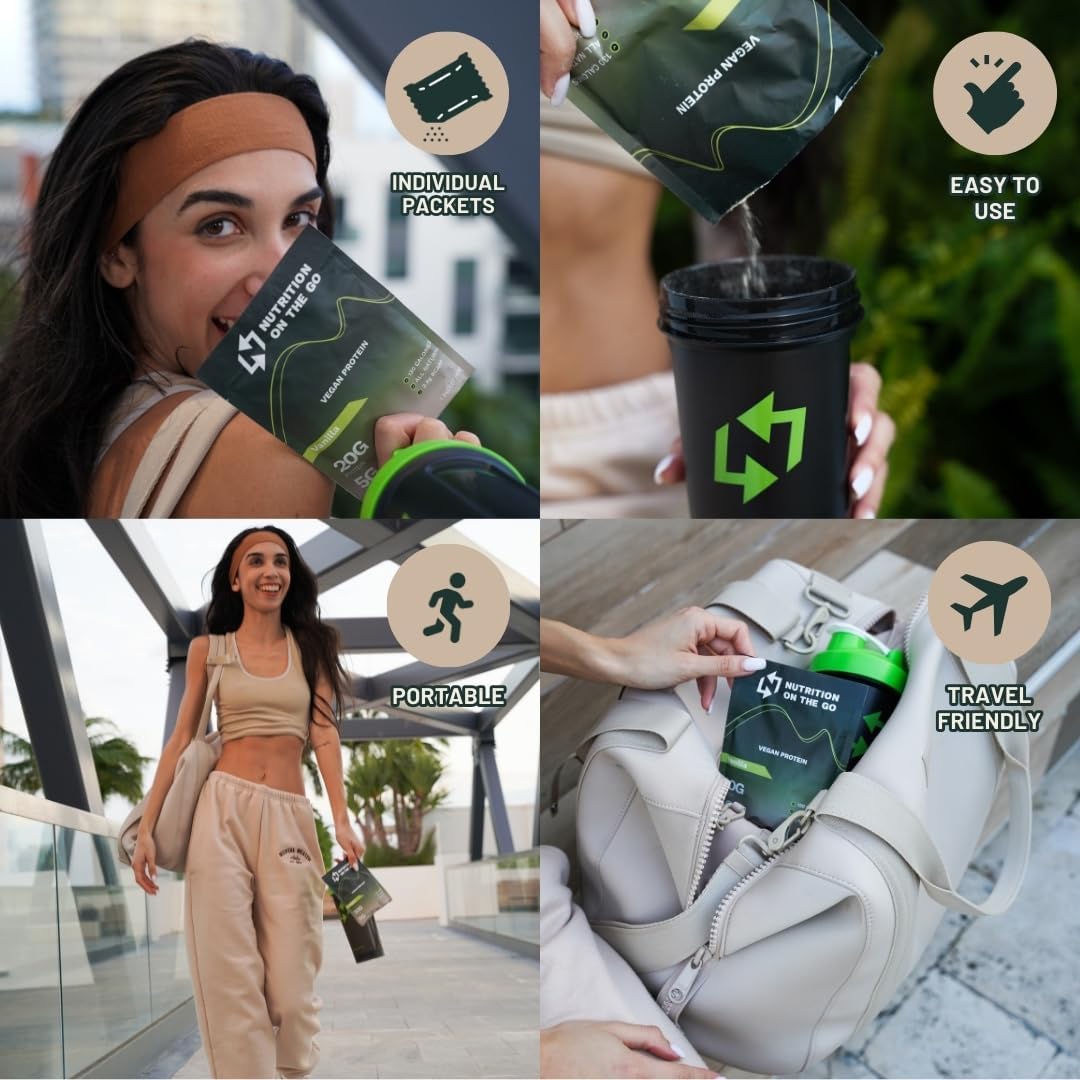 Vanilla Vegan Protein Powder with Creatine - 20g Protein, 5g Creatine - On-The-Go Single-Serve Packets - Dairy-Free, Gluten-Free, All-Natural - 30-Pack