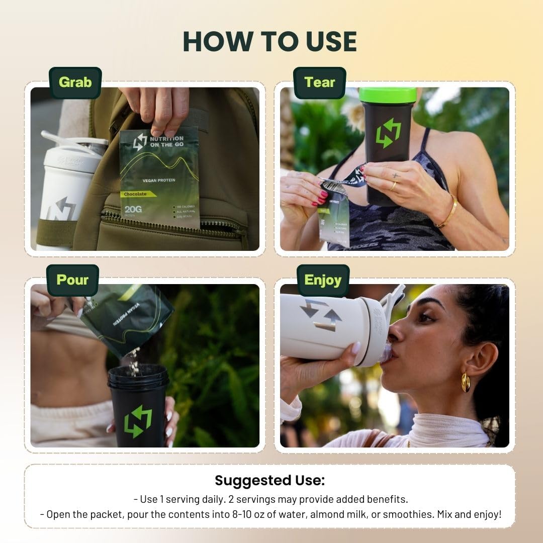 Vanilla Vegan Protein Powder with Creatine - 20g Protein, 5g Creatine - On-The-Go Single-Serve Packets - Dairy-Free, Gluten-Free, All-Natural - 30-Pack