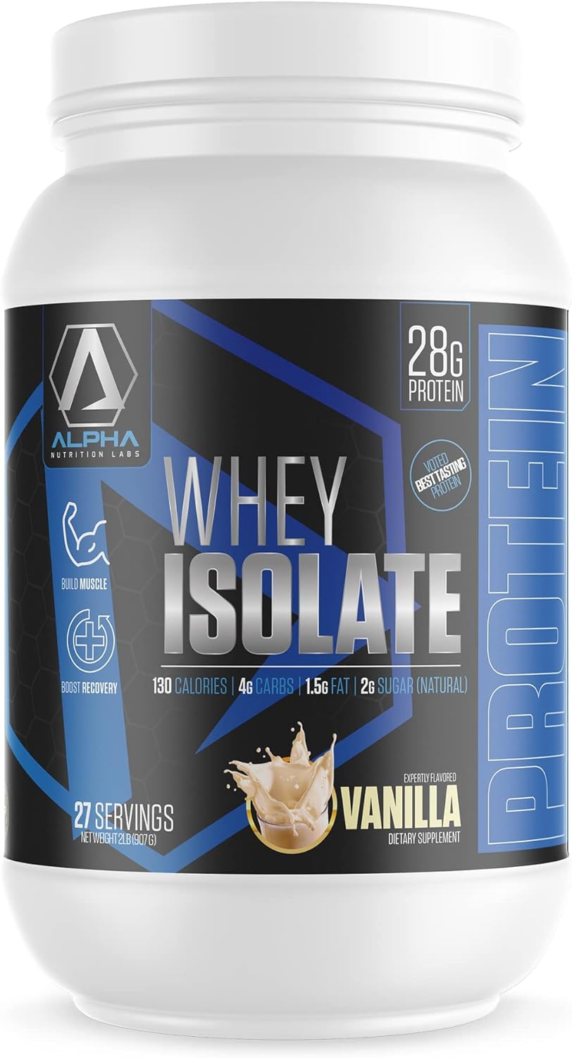 Vanilla Whey Isolate Protein Powder by Alpha Nutrition Labs - 28g Protein Source, Low Carb, Classic Specialty Flavor