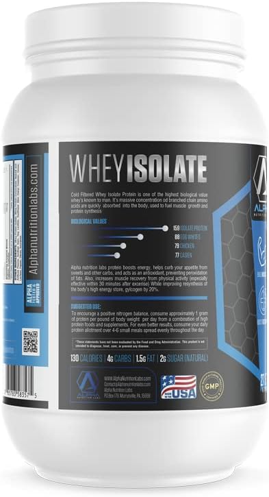 Vanilla Whey Isolate Protein Powder by Alpha Nutrition Labs - 28g Protein Source, Low Carb, Classic Specialty Flavor