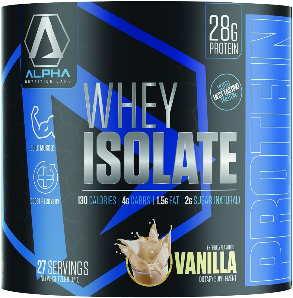 Vanilla Whey Isolate Protein Powder by Alpha Nutrition Labs - 28g Protein Source, Low Carb, Classic Specialty Flavor