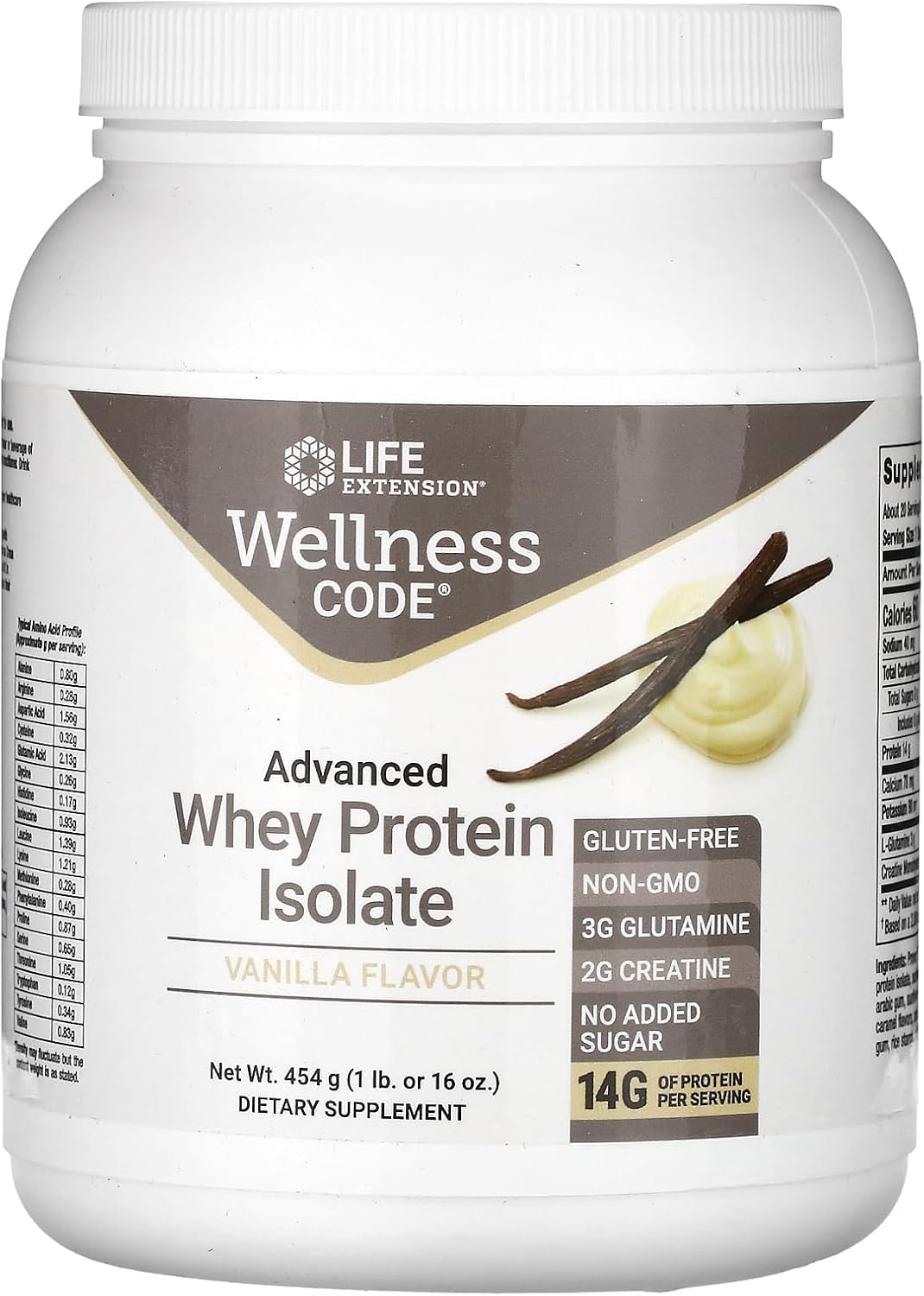 Vanilla Whey Protein Isolate with Creatine & Glutamine for Muscle Growth & Immune Health - 454g, 20 Servings - Sugar-Free & Gluten-Free