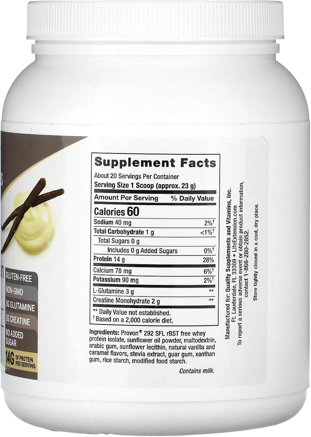 Vanilla Whey Protein Isolate with Creatine & Glutamine for Muscle Growth & Immune Health - 454g, 20 Servings - Sugar-Free & Gluten-Free