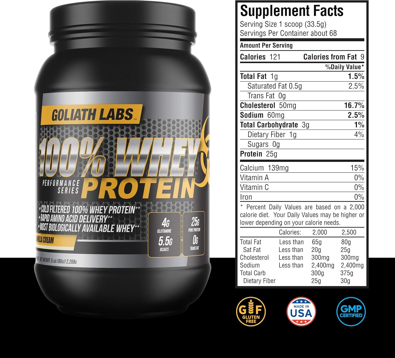 Vanilla Whey Protein Powder - Goliath Labs - 100% Whey - 20 lb Size