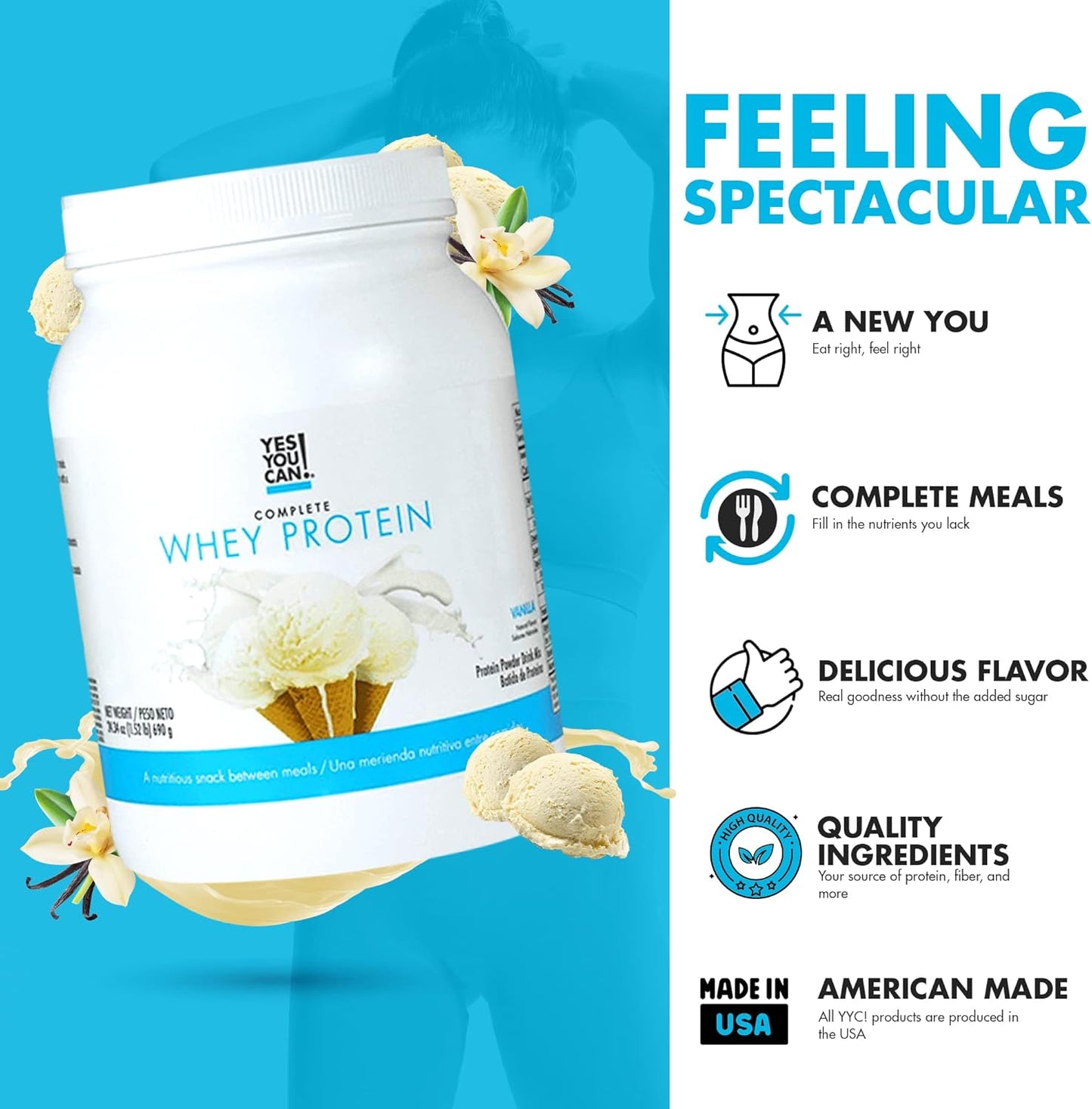Vanilla Whey Protein Powder: High Protein Snack with Iron and Vitamin D, Gluten-Free Protein Shake Powder (20g Protein)