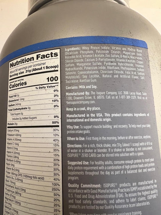 Vanilla Zero Carb 100% Whey Protein Isolate - High Quality Protein Powder