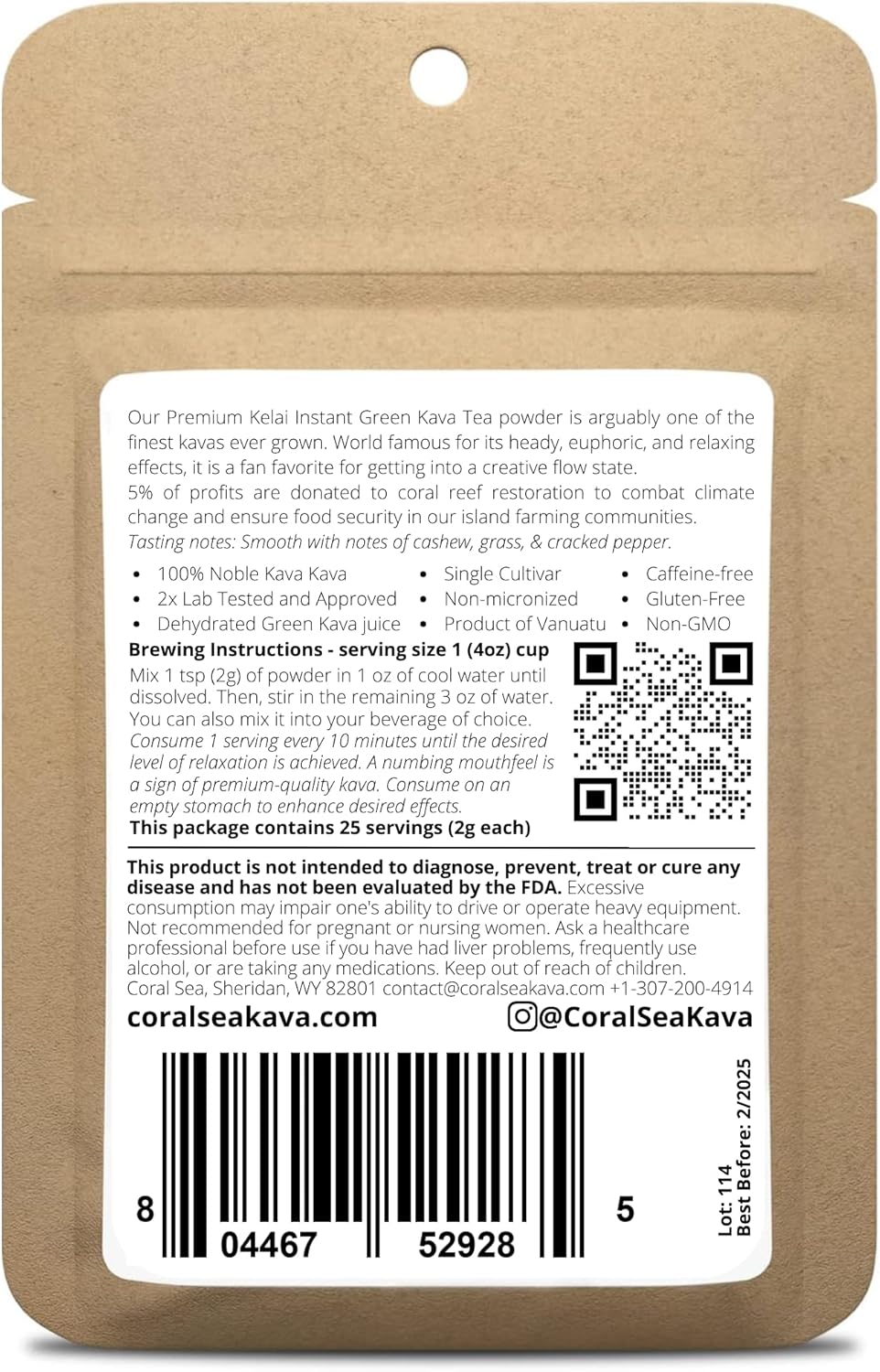 Vanuatu's Kelai Instant Kava Powder - Stress Relief & Mood Support - 25 Servings - Easy Mix Noble Kava Juice Extract