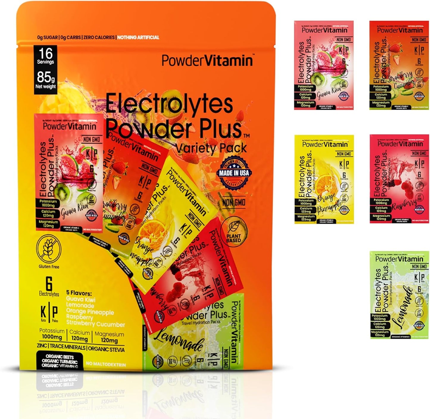 Variety Pack A Powder Electrolytes with Pink Himalayan Salt - Keto Friendly, Sugar Free, Non-GMO, Zero Calories - Hydration Packets with Potassium, Calcium, Magnesium