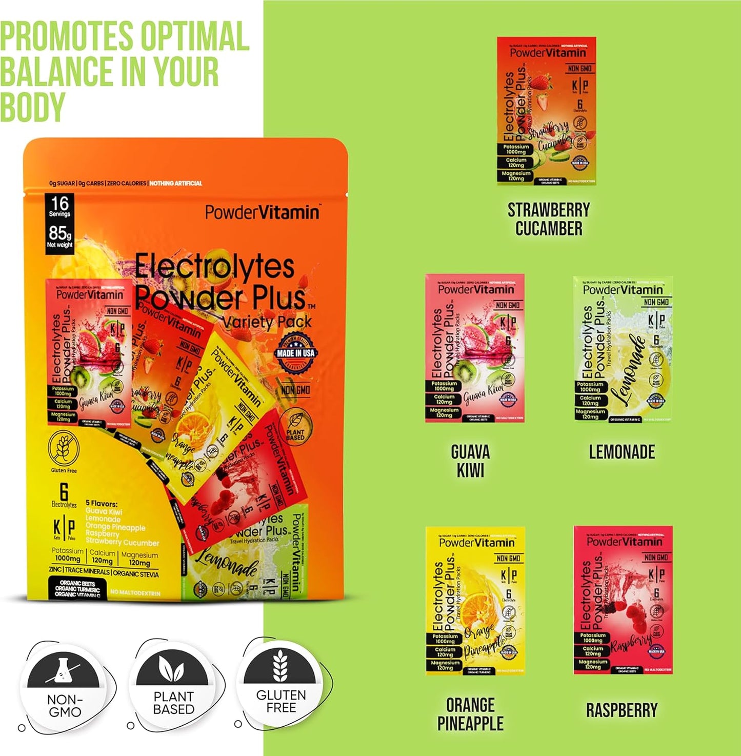 Variety Pack A Powder Electrolytes with Pink Himalayan Salt - Keto Friendly, Sugar Free, Non-GMO, Zero Calories - Hydration Packets with Potassium, Calcium, Magnesium