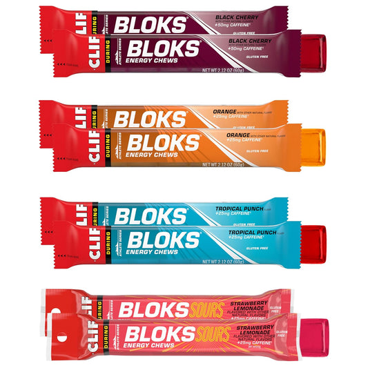 Variety Pack Clif Bloks Energy Chews with Caffeine for Cycling and Running - Non-GMO Plant Based Fuel - Quick Carbs and Electrolytes - 8 Packets