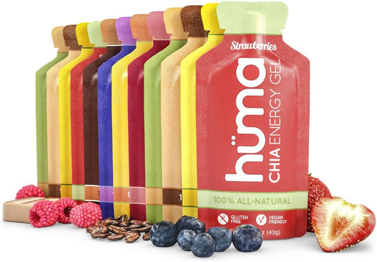 Variety Pack Huma Chia Energy Gel - Top Nutrition for Endurance Exercise - 24 Gels, 8 Original Flavors