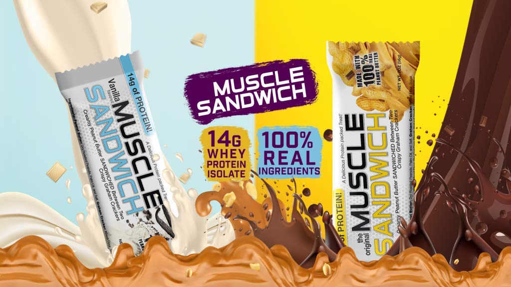 Variety Pack Muscle Sandwich Bars with Real Ingredients and Whey Protein Isolate, 12 Count of 2-Ounce High Protein Bars