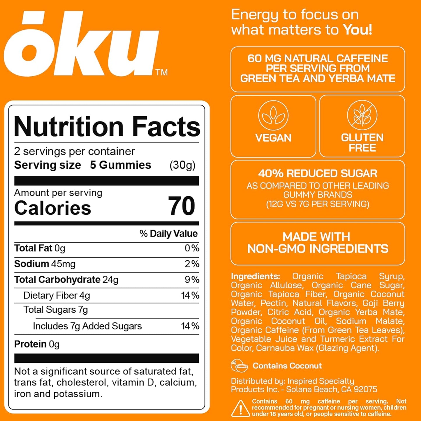 Variety Pack of 8 OKU Energy Chews - Natural Caffeine, Coconut Water, Allulose & Fiber - Ideal for Runners, Travelers - Non-GMO, Gluten Free, Vegan Snacks
