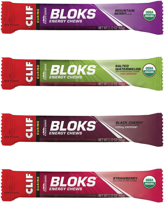 Variety Pack of Clif Shot Bloks Energy Chews - Non-GMO Plant Based Fast Carbs for Cycling and Running - 12 Count Pack - Workout Snack