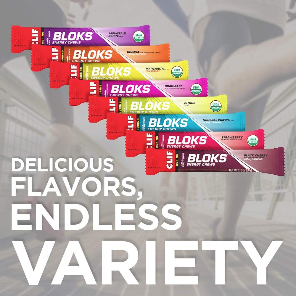 Variety Pack of Clif Shot Bloks Energy Chews - Non-GMO Plant Based Fast Carbs for Cycling and Running - 12 Count Pack - Workout Snack