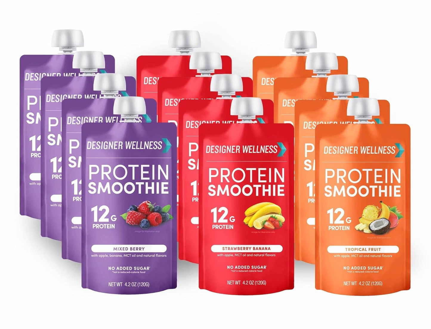 Variety Pack of Designer Wellness Protein Smoothies with Mixed Berry Flavors