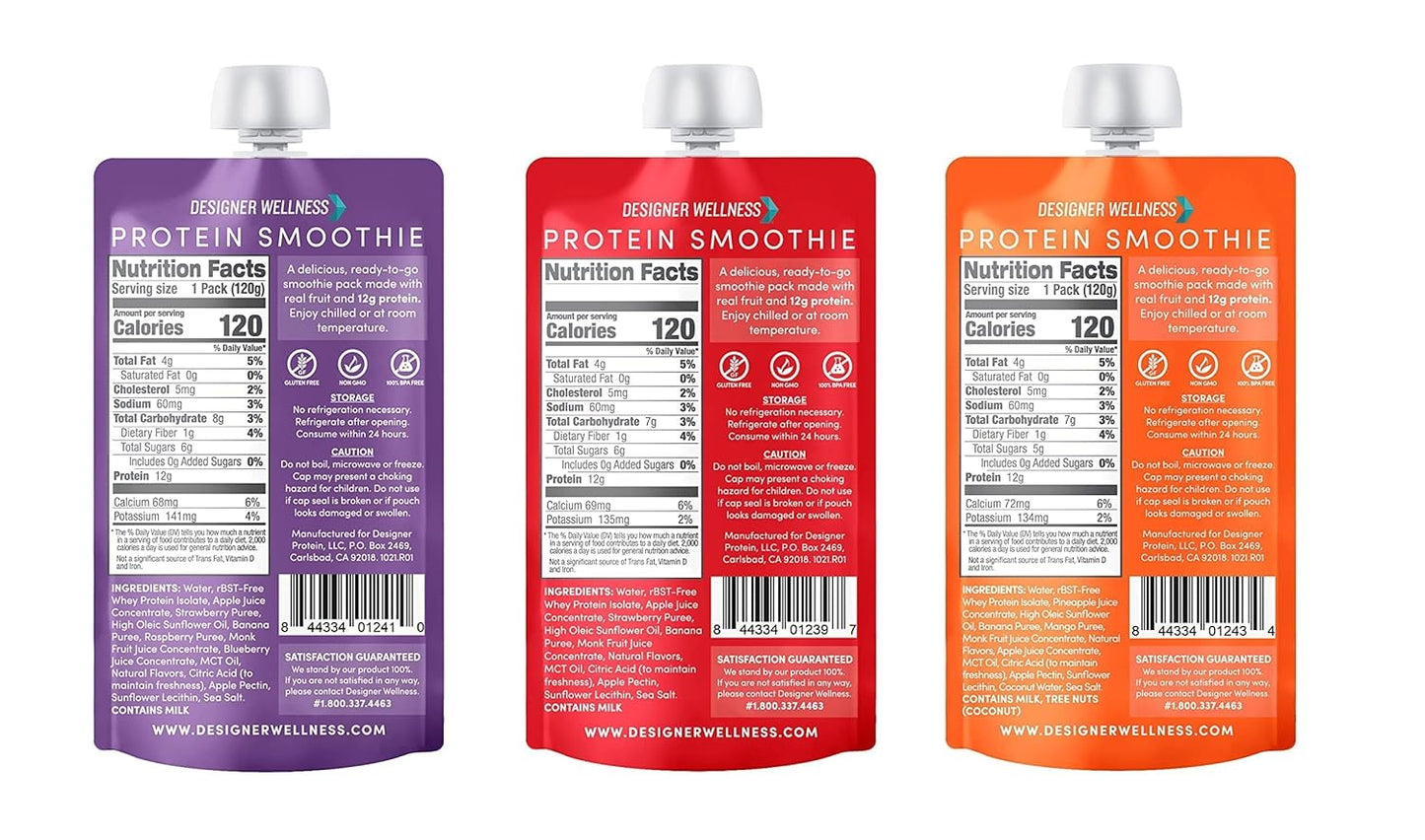 Variety Pack of Designer Wellness Protein Smoothies with Mixed Berry Flavors