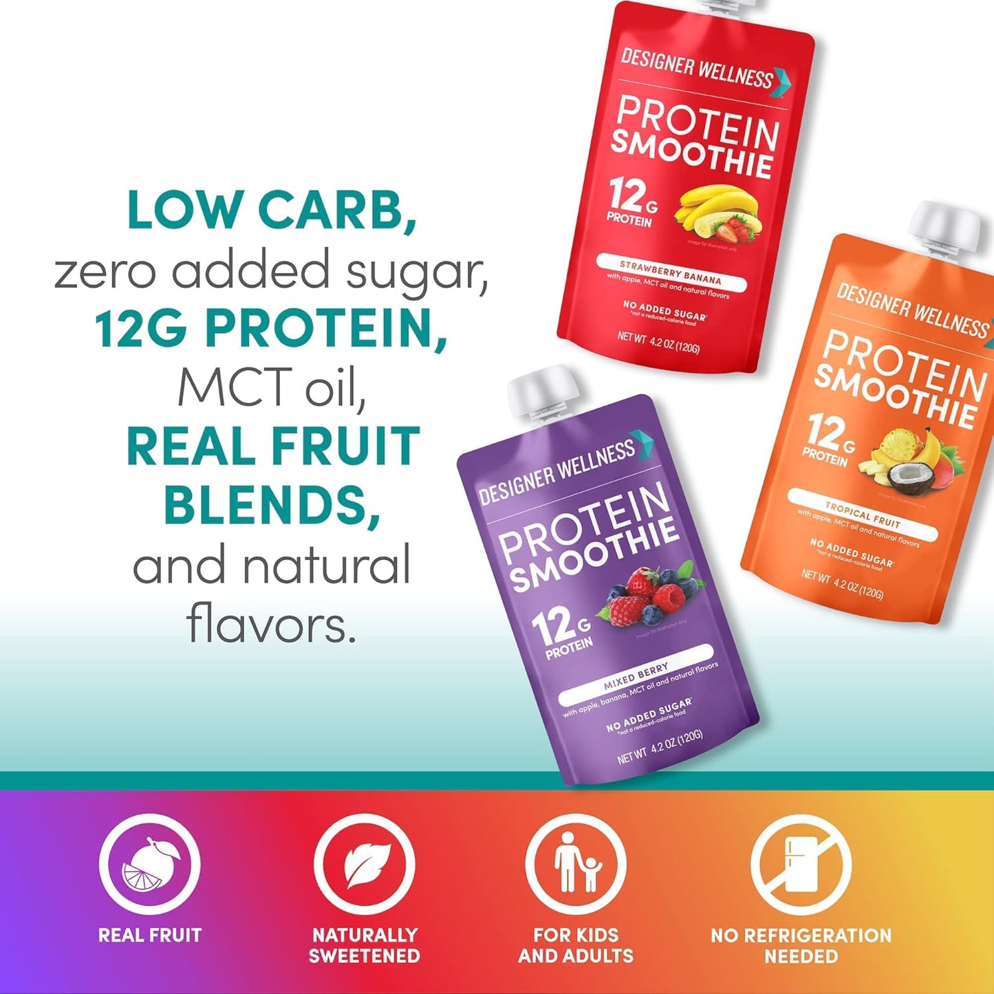 Variety Pack of Designer Wellness Protein Smoothies with Mixed Berry Flavors