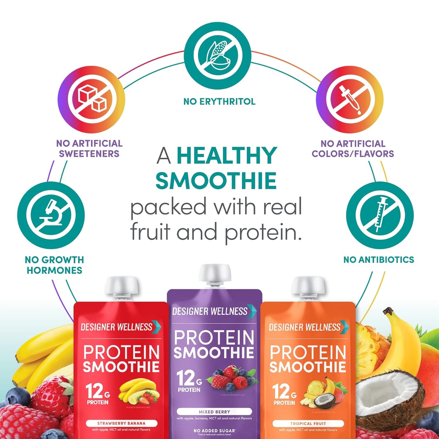 Variety Pack of Designer Wellness Protein Smoothies with Mixed Berry Flavors