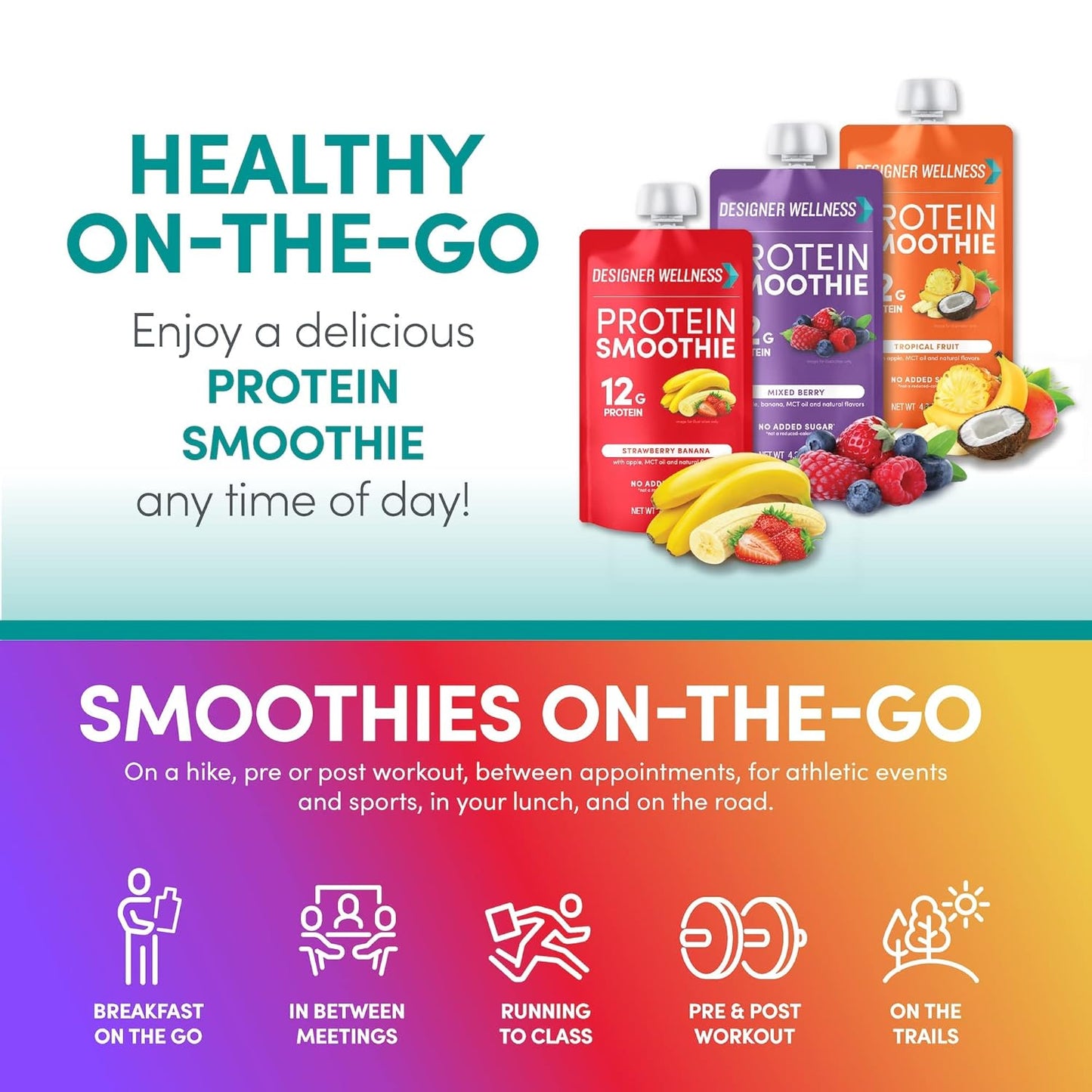 Variety Pack of Designer Wellness Protein Smoothies with Mixed Berry Flavors