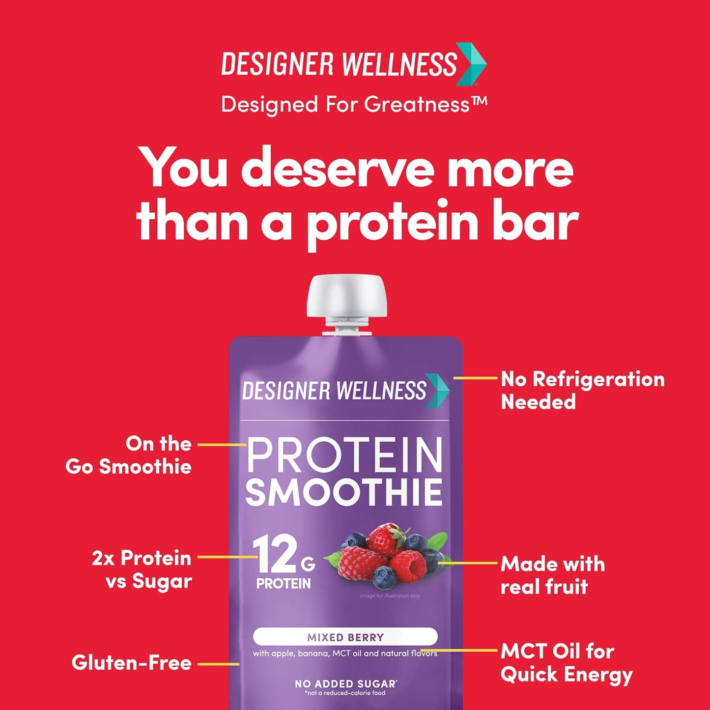 Variety Pack of Designer Wellness Protein Smoothies with Mixed Berry Flavors