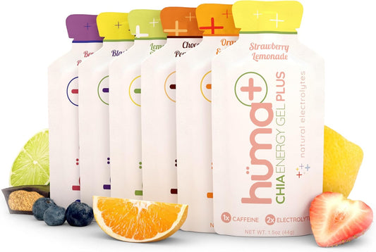 Variety Pack of HÜMA Chia Energy Gel Plus with Double Electrolytes - 12 Stomach-Friendly Real Food Energy Gels