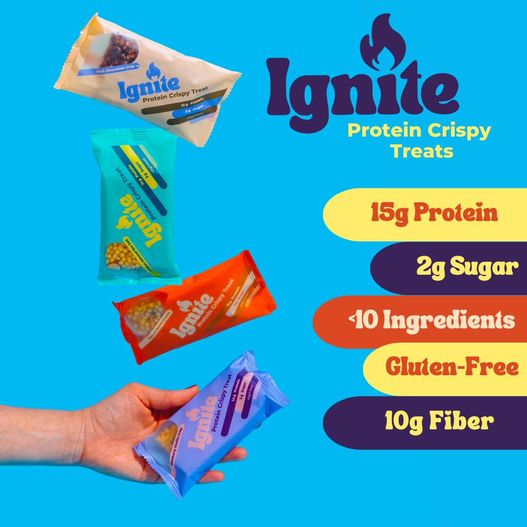 Variety Pack of Individually Wrapped High Protein Bars - Healthy Snacks for Adults & Kids, Low Sugar, Gluten Free, Paleo - Ignite Bars Boost Energy & Fiber, Crunchy Treats
