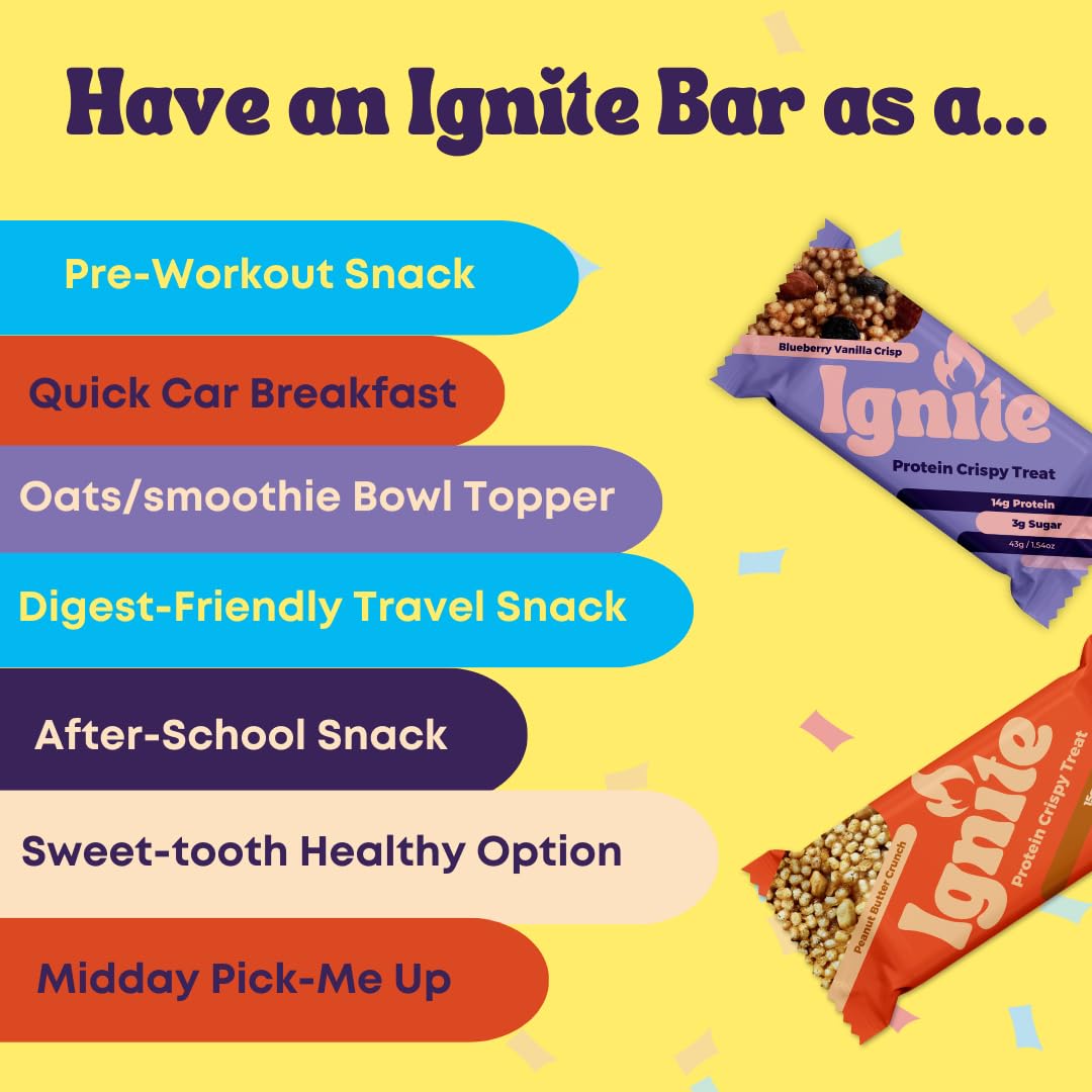 Variety Pack of Individually Wrapped High Protein Bars - Healthy Snacks for Adults & Kids, Low Sugar, Gluten Free, Paleo - Ignite Bars Boost Energy & Fiber, Crunchy Treats