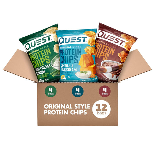 Variety Pack of Quest Nutrition Protein Chips, High Protein Low Carb Snack, BBQ, Cheddar, Sour Cream & Onion, 1.1 oz (12 Pack)