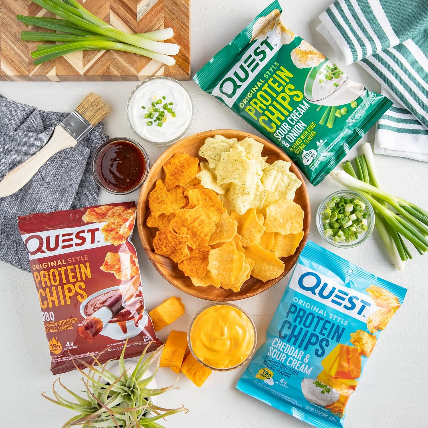 Variety Pack of Quest Nutrition Protein Chips, High Protein Low Carb Snack, BBQ, Cheddar, Sour Cream & Onion, 1.1 oz (12 Pack)