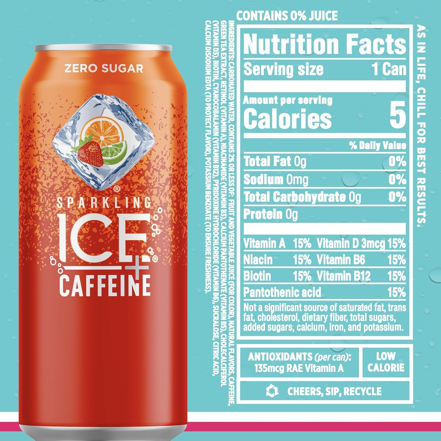 Variety Pack of Sparkling Ice Caffeine Flavored Water, Zero Sugar, 16 fl oz, 12ct - Citrus, Raspberry, and Strawberry Flavors with Vitamins